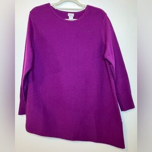 Chico’s Women's Thick Heavy Cotton Asymmetrical Ribbed Sweater Top Size 2/L